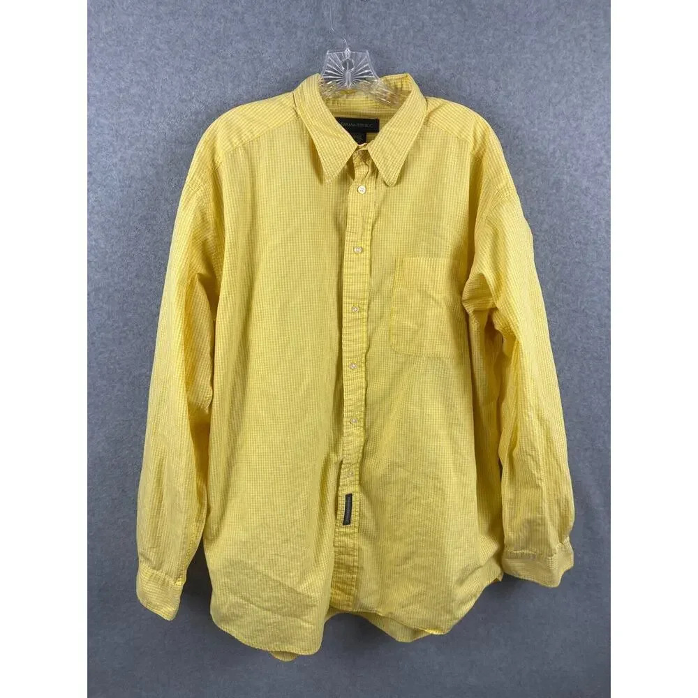 Banana Republic Shirt Men's XL Yellow Gingham Checks Long Sleeve Button Up‎